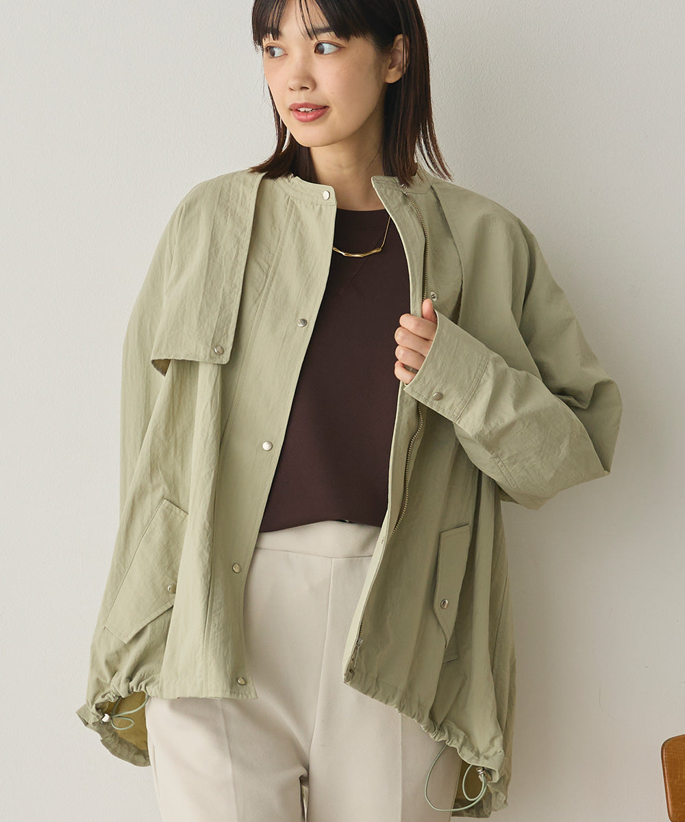 撥水加工ナイロン裾ドローコードAラインブルゾン[1325-9011]