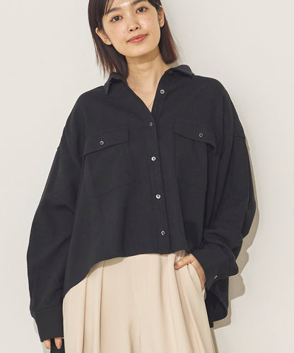 綿麻レーヨンフラップポケットワイドシャツ[21030-4136]