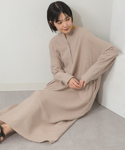綿麻レーヨンキーネックワンピース[21032-7136]