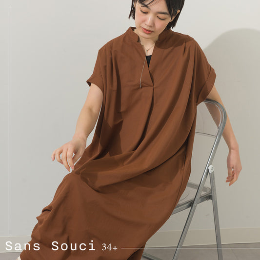 接触冷感Vネックタックワンピース[21062-7136]