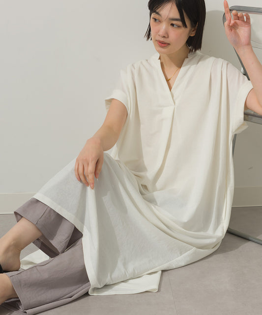 接触冷感Vネックタックワンピース[21062-7136]