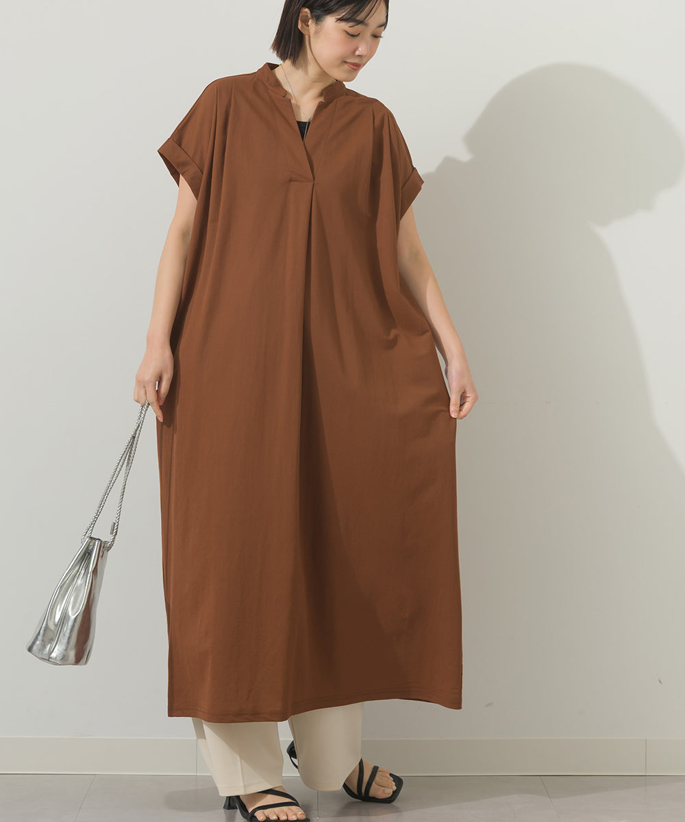 接触冷感Vネックタックワンピース[21062-7136]