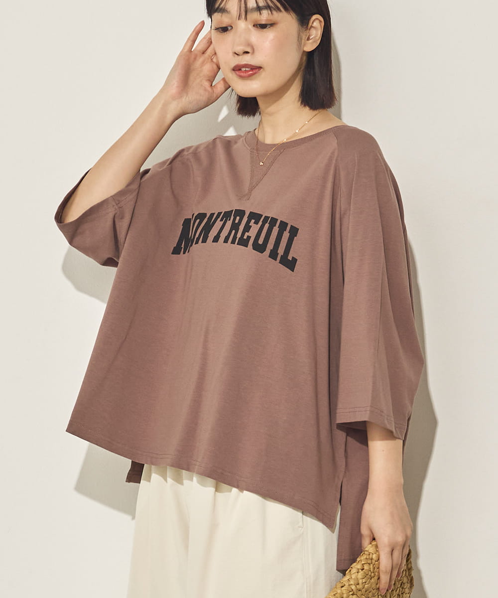 コットンベア天ガゼットワイドシルエットロゴTシャツ[21084-6136]