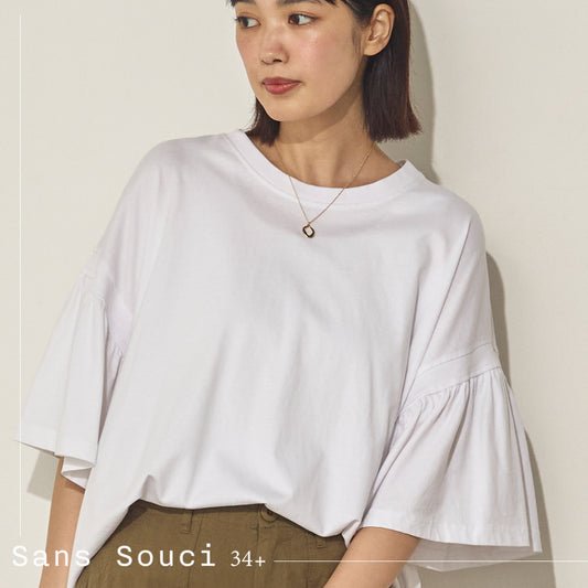 製品洗い袖ギャザープルオーバーTシャツ[21090-6126]