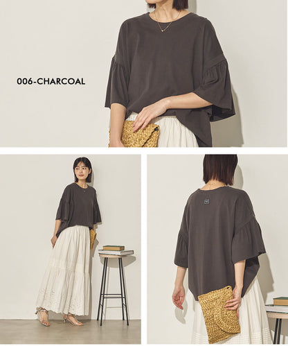 製品洗い袖ギャザープルオーバーTシャツ[21090-6126]
