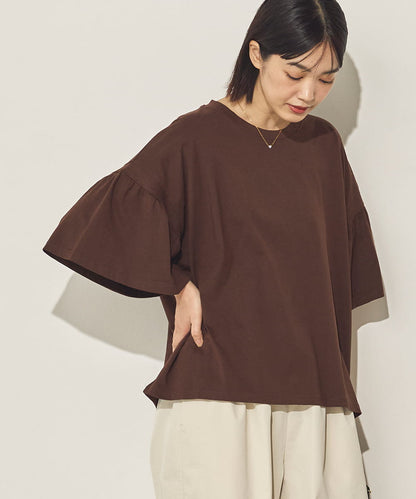 製品洗い袖ギャザープルオーバーTシャツ[21090-6126]