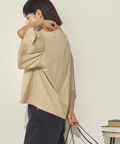 製品洗い袖ギャザープルオーバーTシャツ[21090-6126]