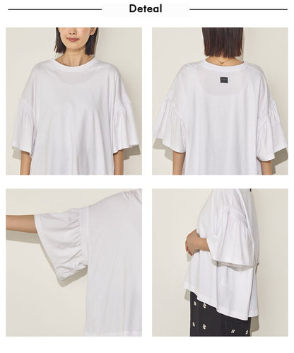 製品洗い袖ギャザープルオーバーTシャツ[21090-6126]