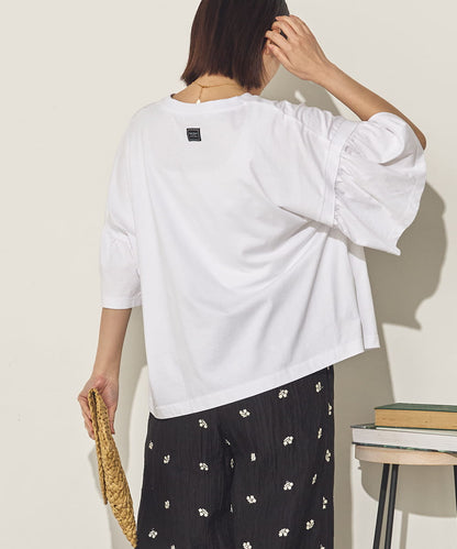 製品洗い袖ギャザープルオーバーTシャツ[21090-6126]
