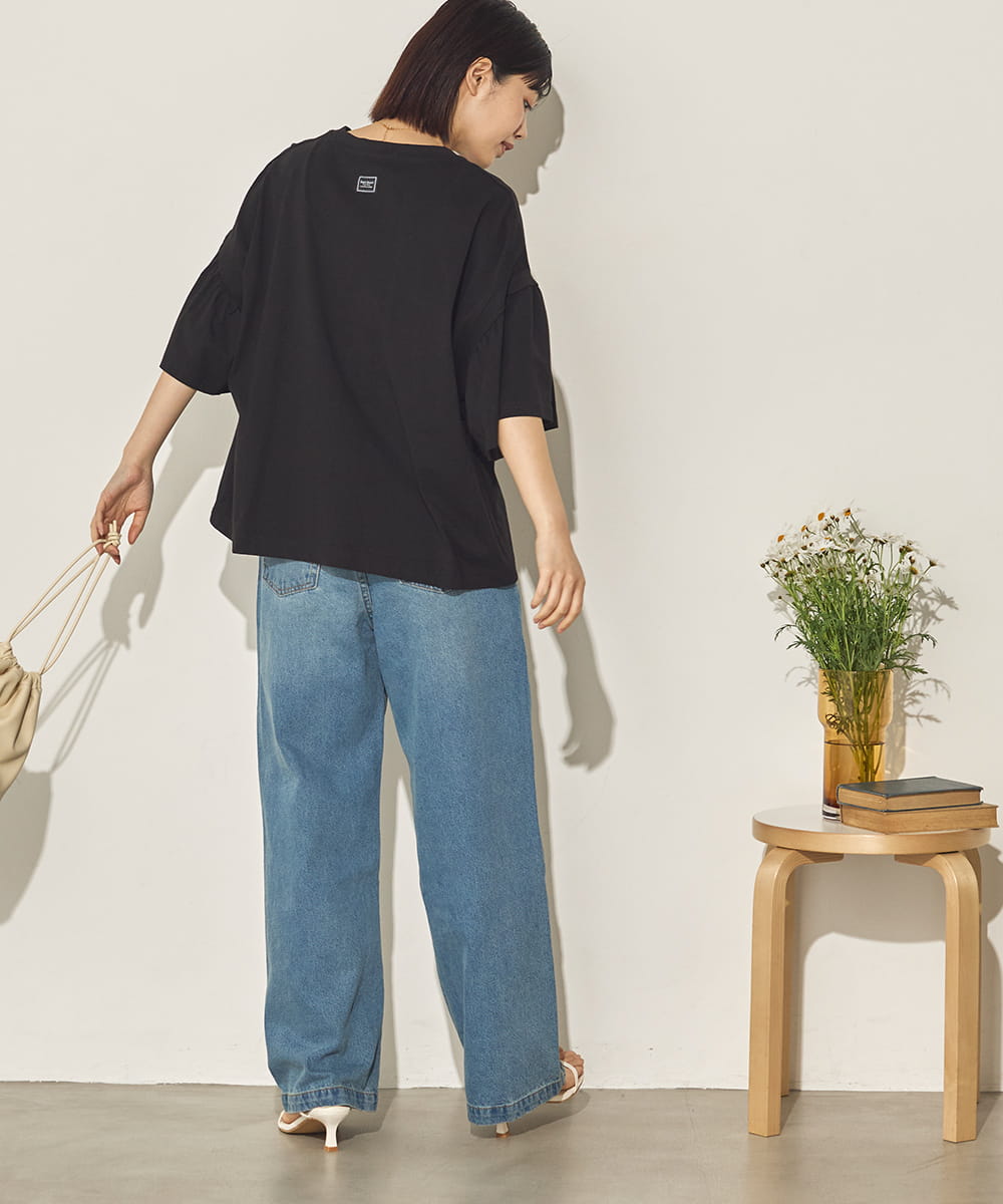 製品洗い袖ギャザープルオーバーTシャツ[21090-6126]