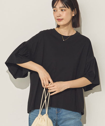 製品洗い袖ギャザープルオーバーTシャツ[21090-6126]