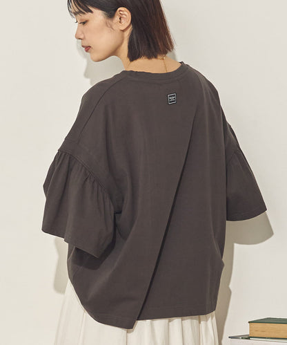 製品洗い袖ギャザープルオーバーTシャツ[21090-6126]