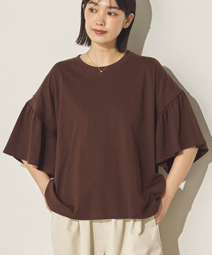 製品洗い袖ギャザープルオーバーTシャツ[21090-6126]