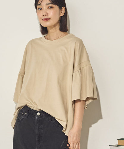 製品洗い袖ギャザープルオーバーTシャツ[21090-6126]