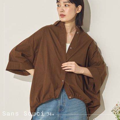 綿麻裾ドロストブラウス[21099-4126]