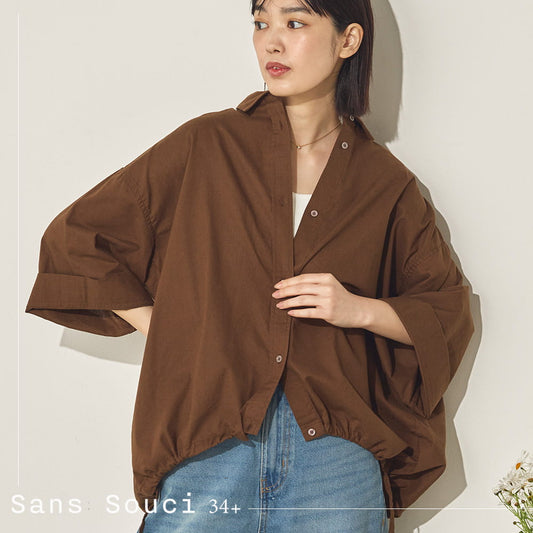 綿麻裾ドロストブラウス[21099-4126]