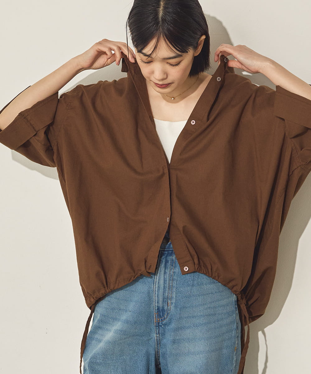 綿麻裾ドロストブラウス[21099-4126]