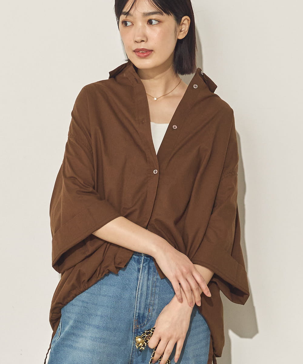 綿麻裾ドロストブラウス[21099-4126]