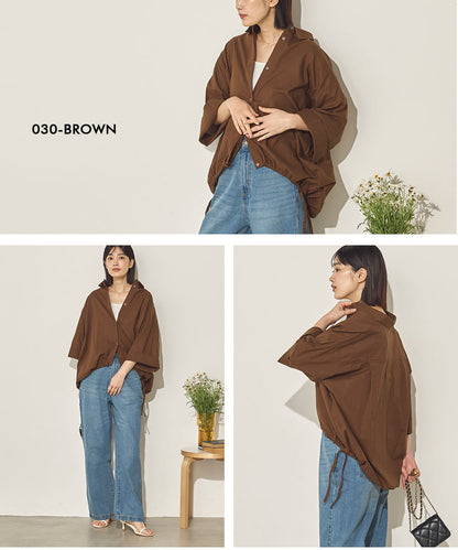綿麻裾ドロストブラウス[21099-4126]