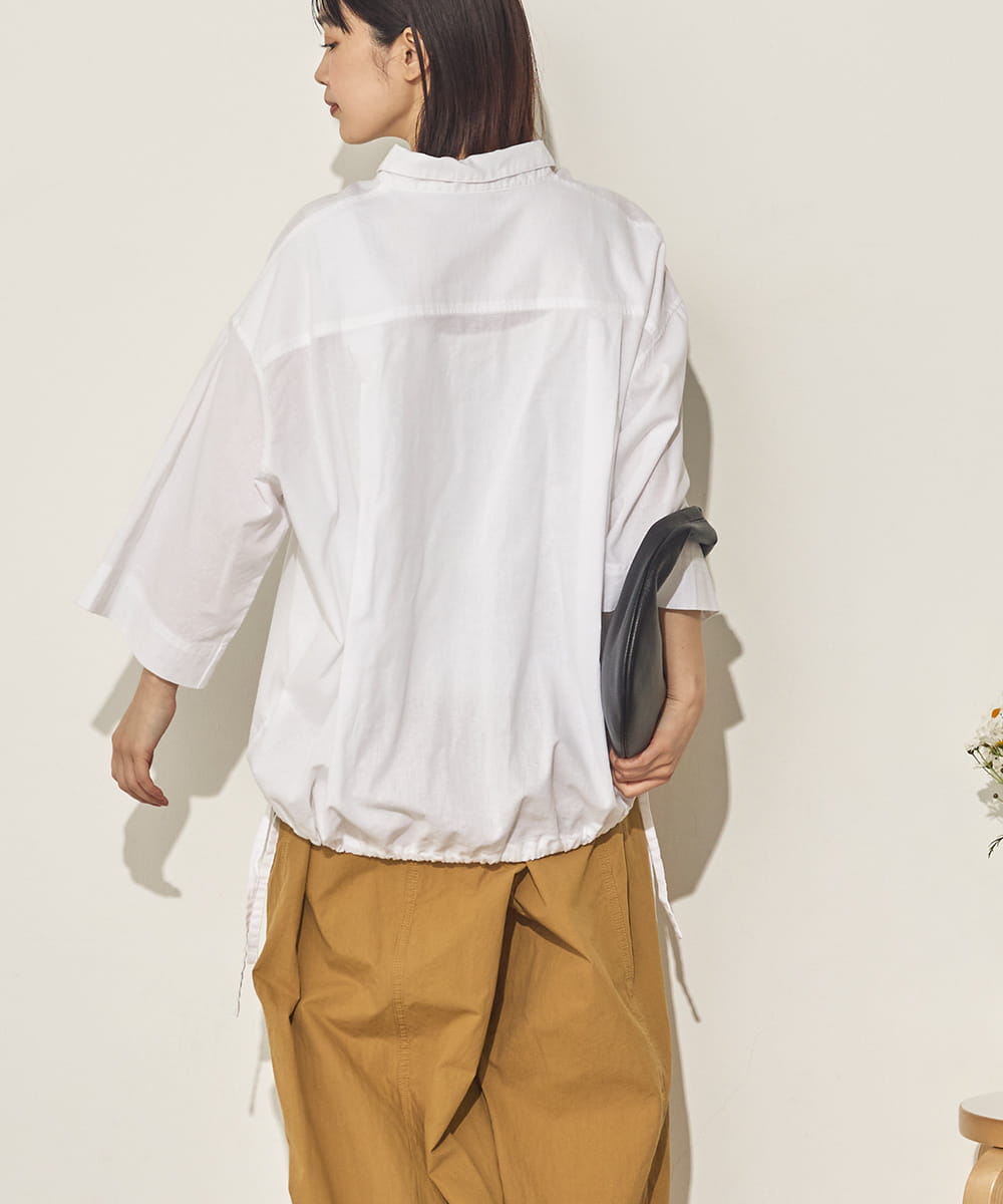 綿麻裾ドロストブラウス[21099-4126]