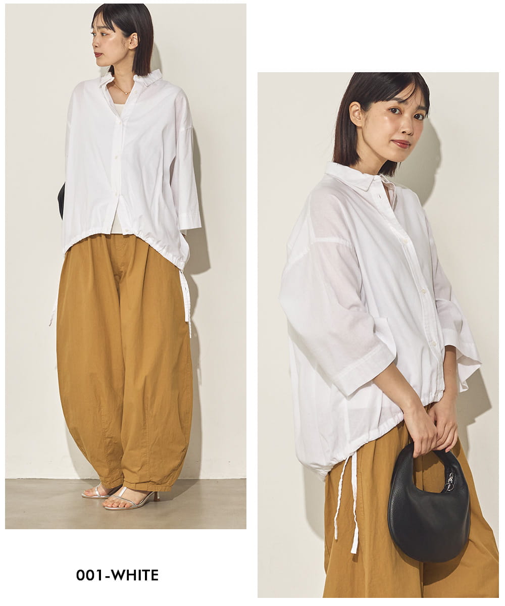 綿麻裾ドロストブラウス[21099-4126]
