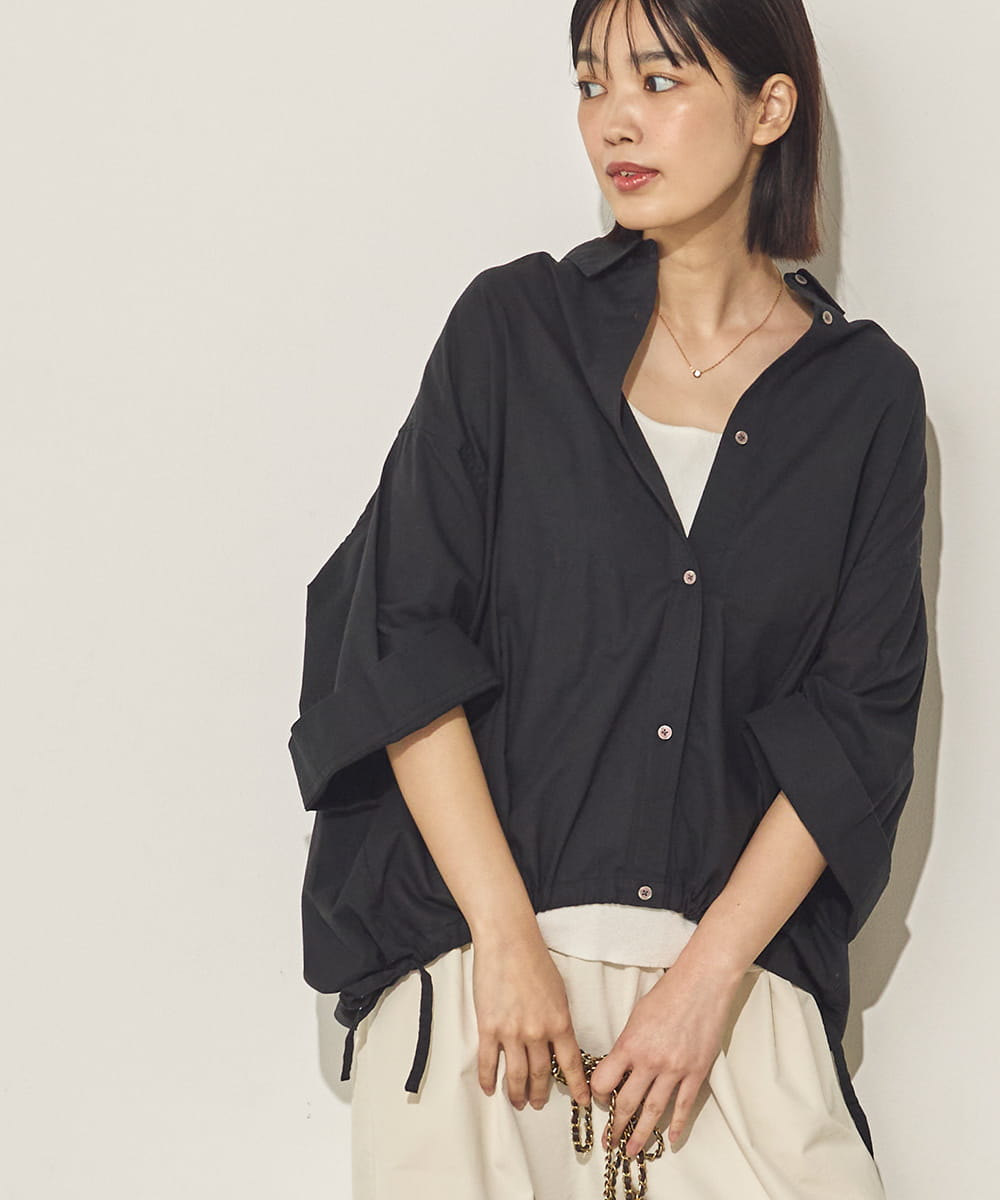 綿麻裾ドロストブラウス[21099-4126]