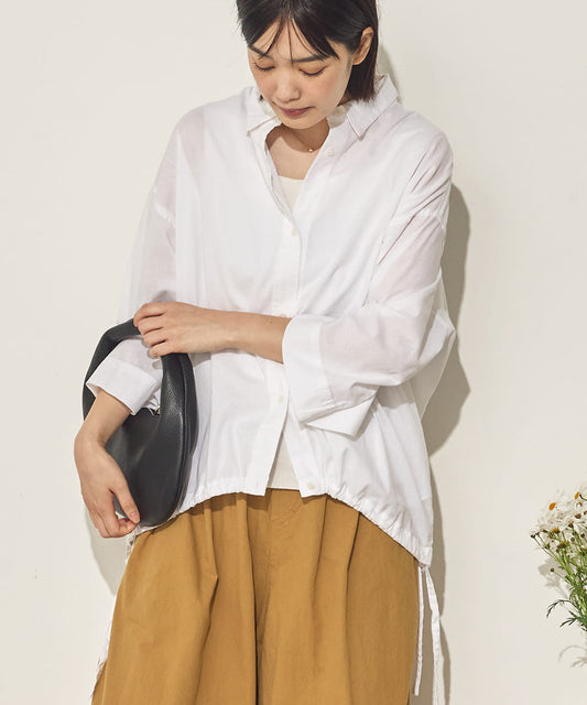 綿麻裾ドロストブラウス[21099-4126]