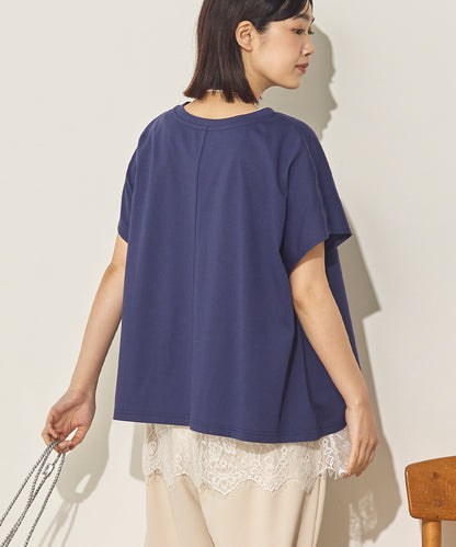 汗染み防止 裾レースレイヤードTシャツセット[21175-6136]