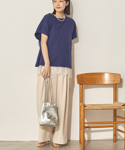 汗染み防止 裾レースレイヤードTシャツセット[21175-6136]