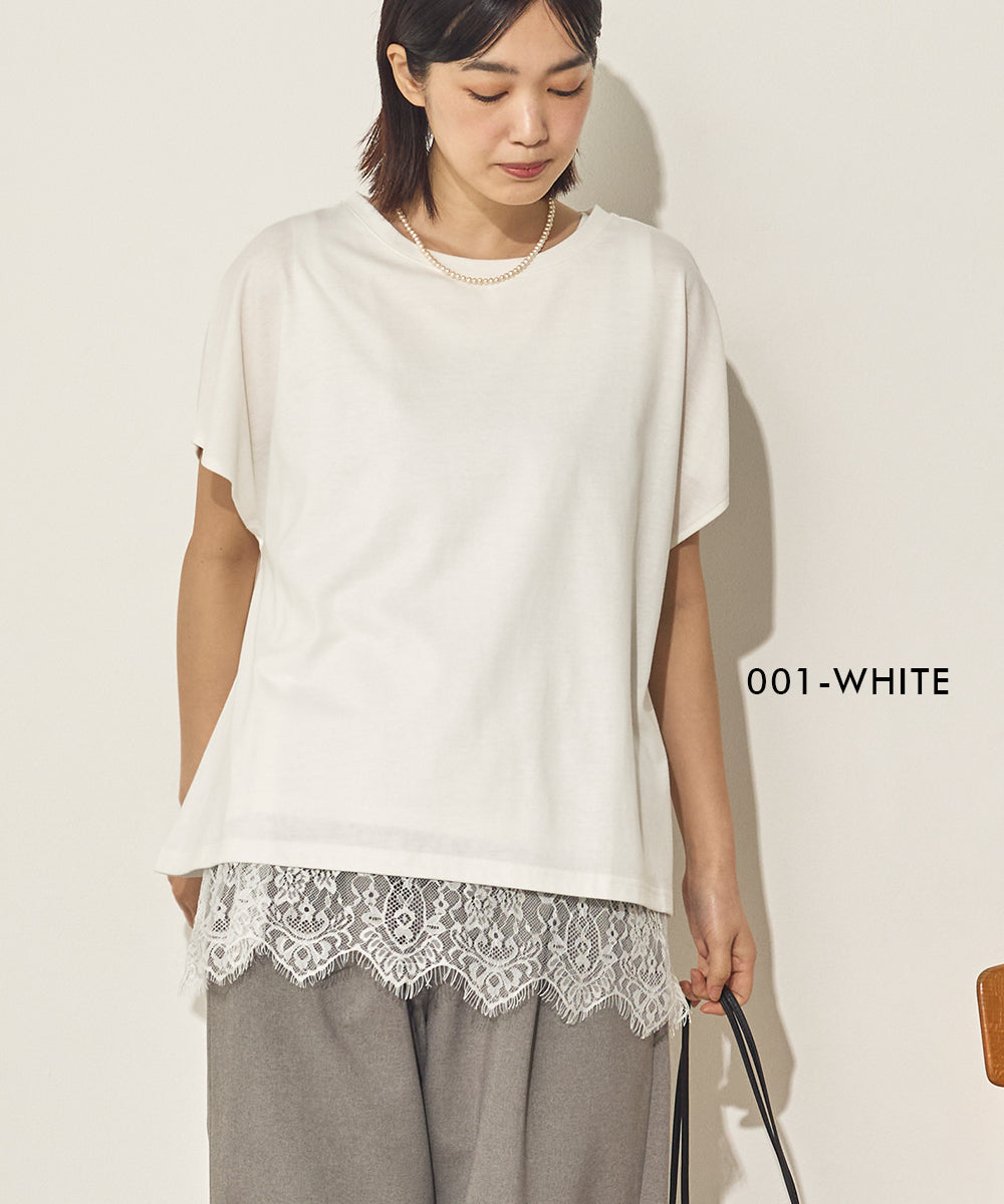 汗染み防止 裾レースレイヤードTシャツセット[21175-6136]
