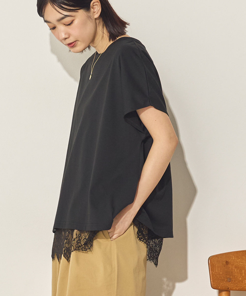 汗染み防止 裾レースレイヤードTシャツセット[21175-6136]
