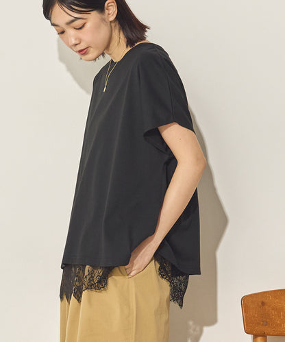 汗染み防止 裾レースレイヤードTシャツセット[21175-6136]