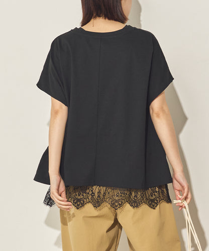 汗染み防止 裾レースレイヤードTシャツセット[21175-6136]