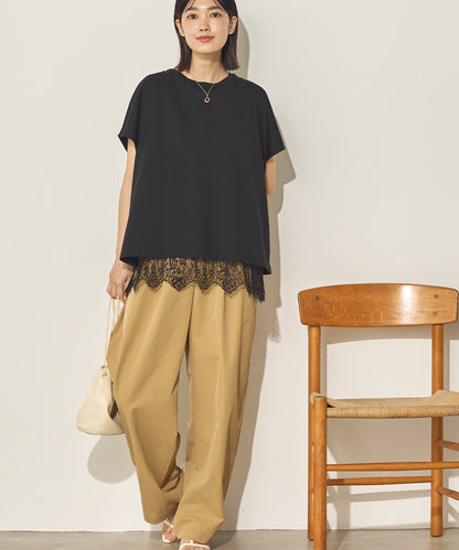 汗染み防止 裾レースレイヤードTシャツセット[21175-6136]