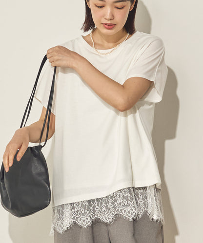 汗染み防止 裾レースレイヤードTシャツセット[21175-6136]