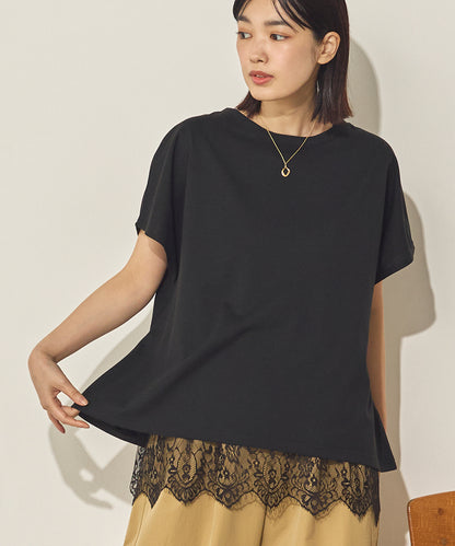 汗染み防止 裾レースレイヤードTシャツセット[21175-6136]