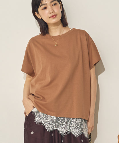 汗染み防止 裾レースレイヤードTシャツセット[21175-6136]