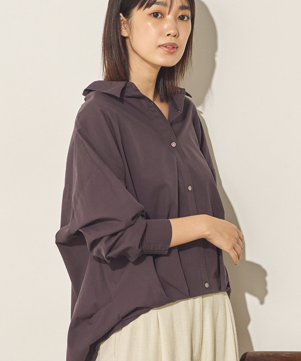 製品洗いブロード裾タックコクーンシャツ[31201-4136]