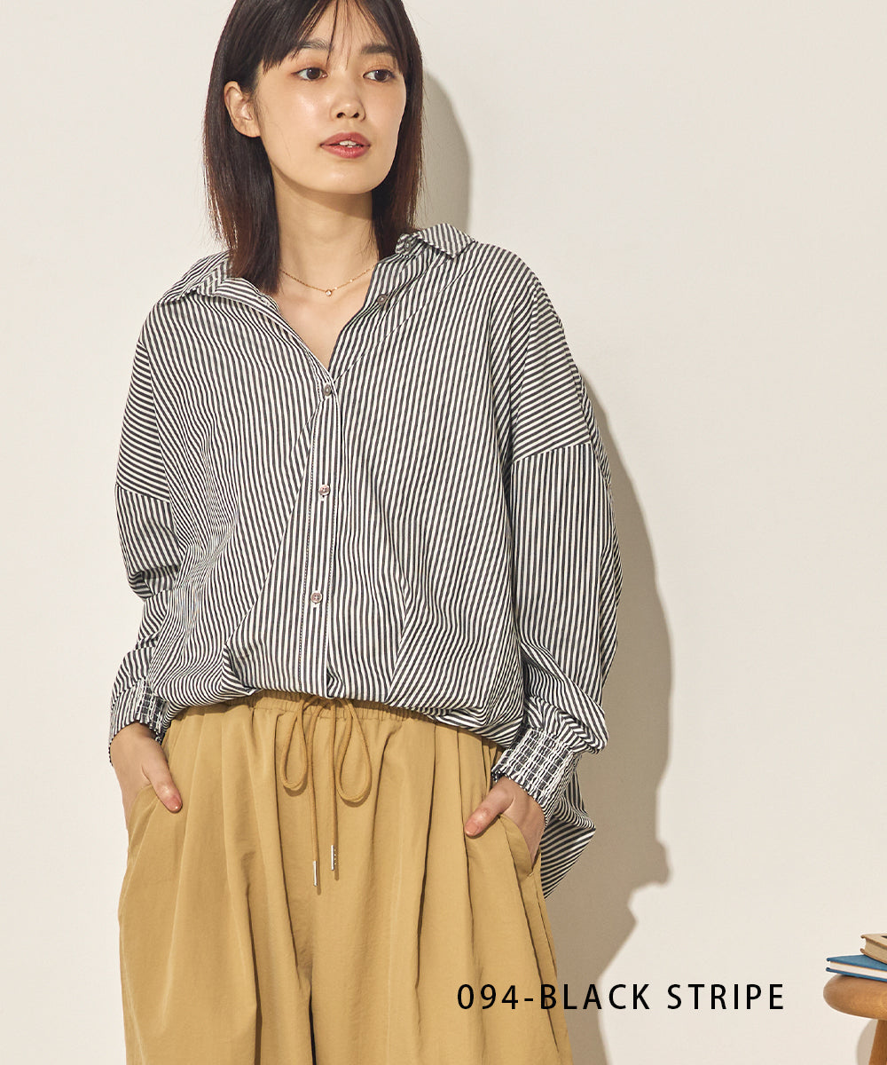 製品洗いブロード裾タックコクーンシャツ[31201-4136]