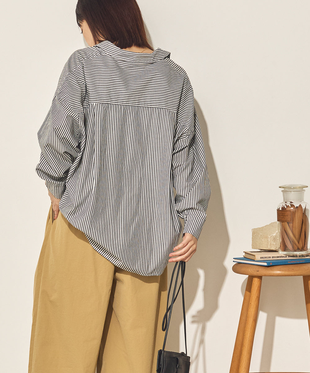 製品洗いブロード裾タックコクーンシャツ[31201-4136]