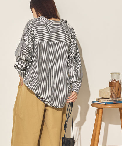 製品洗いブロード裾タックコクーンシャツ[31201-4136]