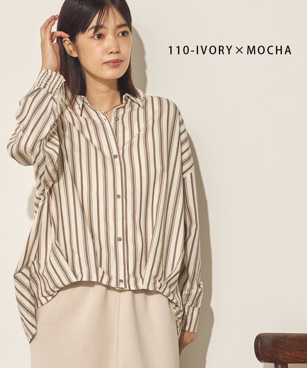 製品洗いブロード裾タックコクーンシャツ[31201-4136]