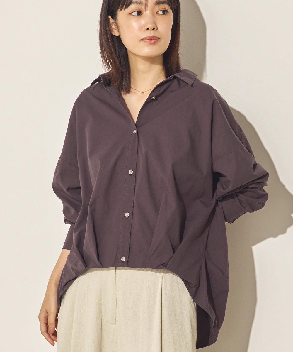 製品洗いブロード裾タックコクーンシャツ[31201-4136]