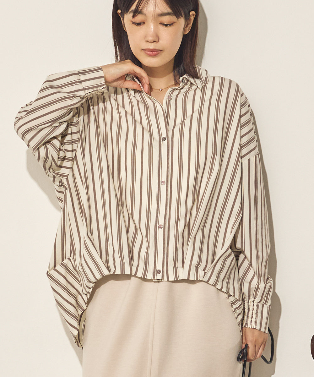 製品洗いブロード裾タックコクーンシャツ[31201-4136]