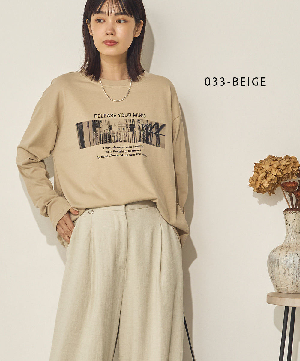 コットンフォトプリント長袖Tシャツ[31226-6136]