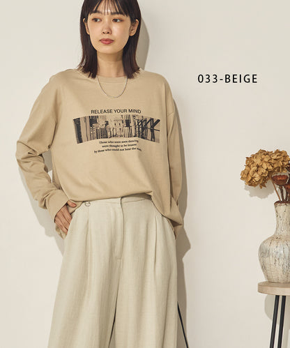 コットンフォトプリント長袖Tシャツ[31226-6136]