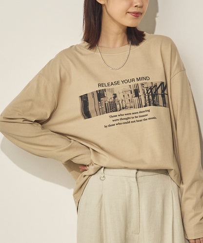 コットンフォトプリント長袖Tシャツ[31226-6136]