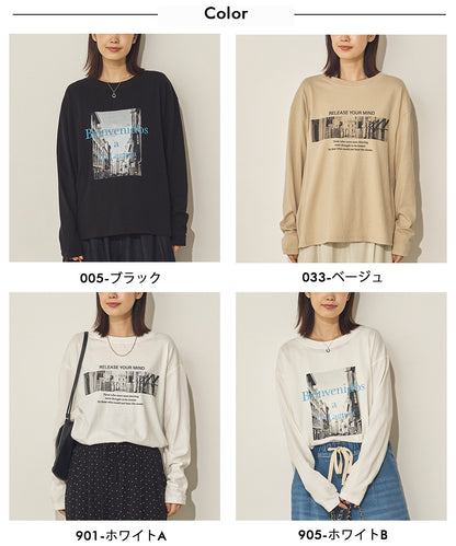 コットンフォトプリント長袖Tシャツ[31226-6136]
