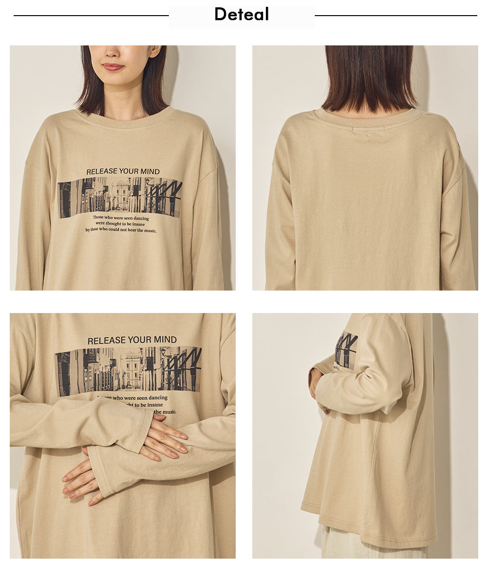 コットンフォトプリント長袖Tシャツ[31226-6136]