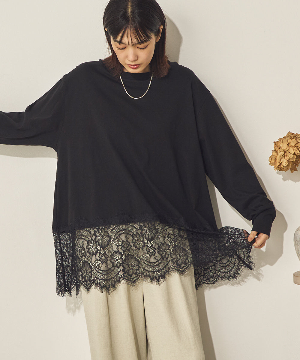 コットン裾レースプルオーバー[31227-6136]